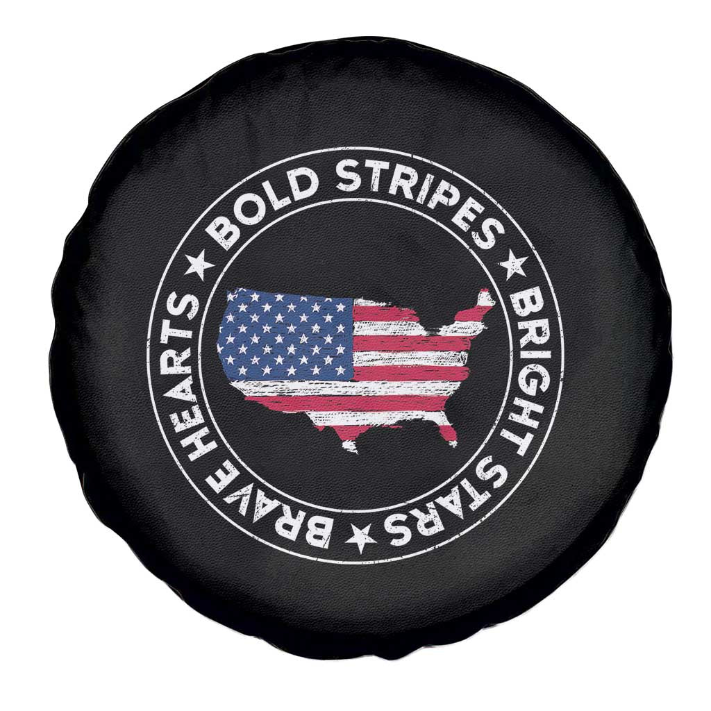 US Pride 4th of July Spare Tire Cover Bold Stripes Bright Stars Brave Hearts American Patriotic