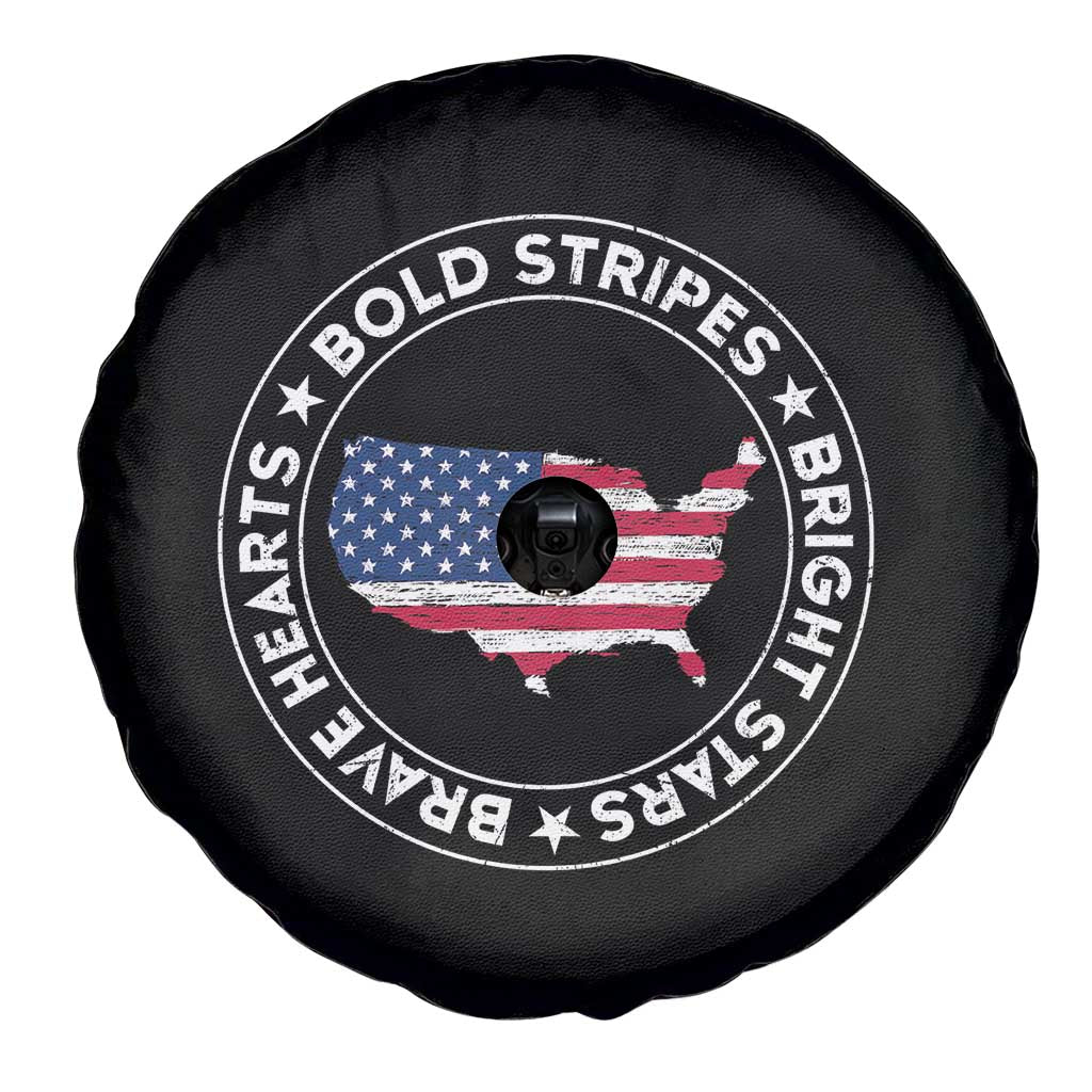 US Pride 4th of July Spare Tire Cover Bold Stripes Bright Stars Brave Hearts American Patriotic