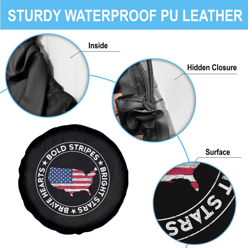 US Pride 4th of July Spare Tire Cover Bold Stripes Bright Stars Brave Hearts American Patriotic
