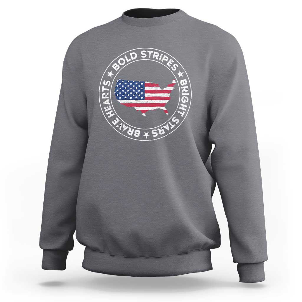 US Pride Sweatshirt Bold Stripes Bright Stars Brave Hearts American Patriotic - Wonder Print Shop