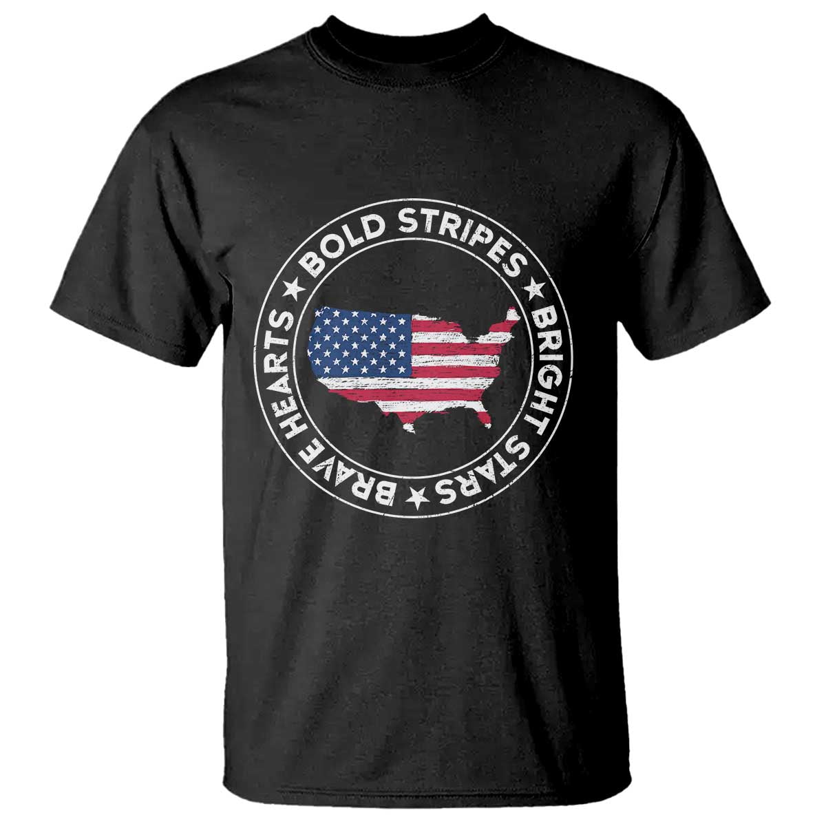 US Pride T Shirt Bold Stripes Bright Stars Brave Hearts American Patriotic - Wonder Print Shop