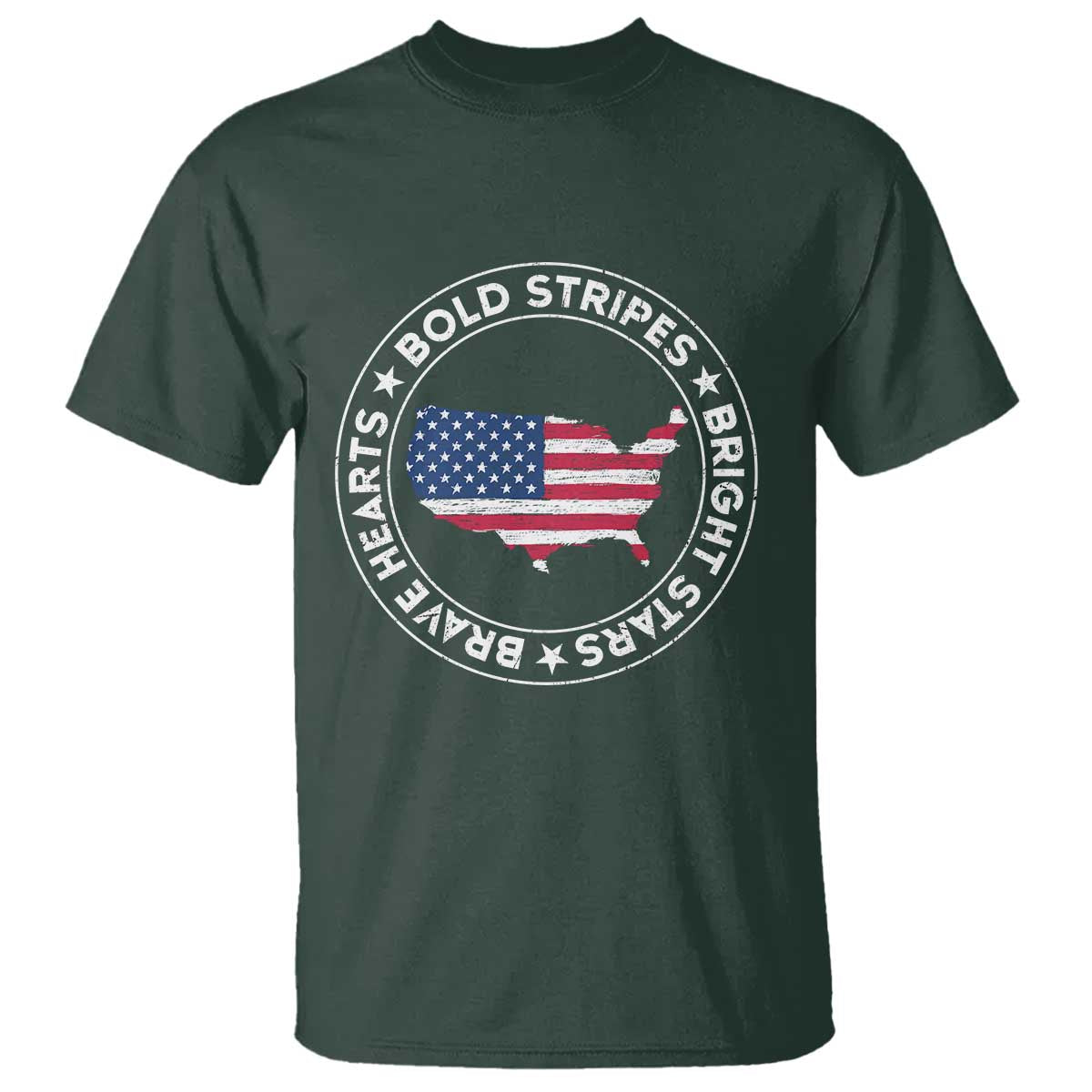 US Pride T Shirt Bold Stripes Bright Stars Brave Hearts American Patriotic - Wonder Print Shop