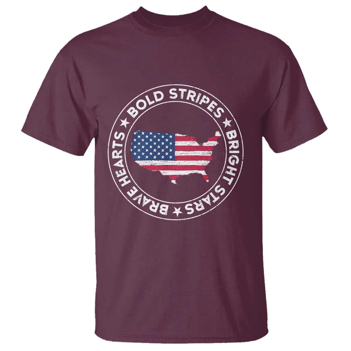 US Pride T Shirt Bold Stripes Bright Stars Brave Hearts American Patriotic - Wonder Print Shop