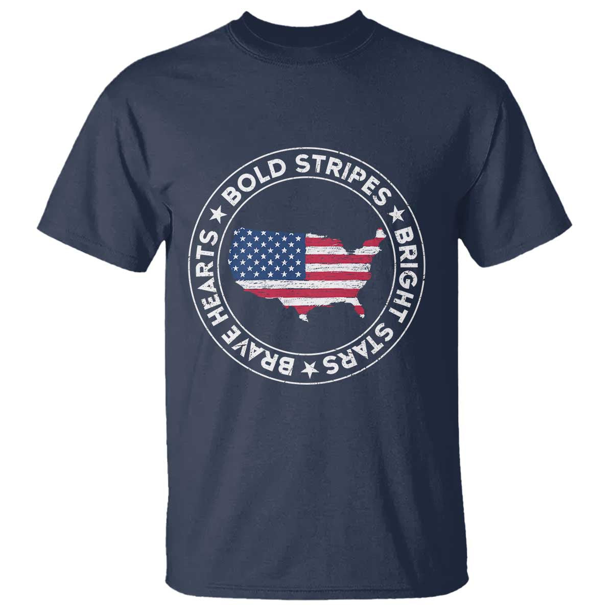 US Pride T Shirt Bold Stripes Bright Stars Brave Hearts American Patriotic - Wonder Print Shop