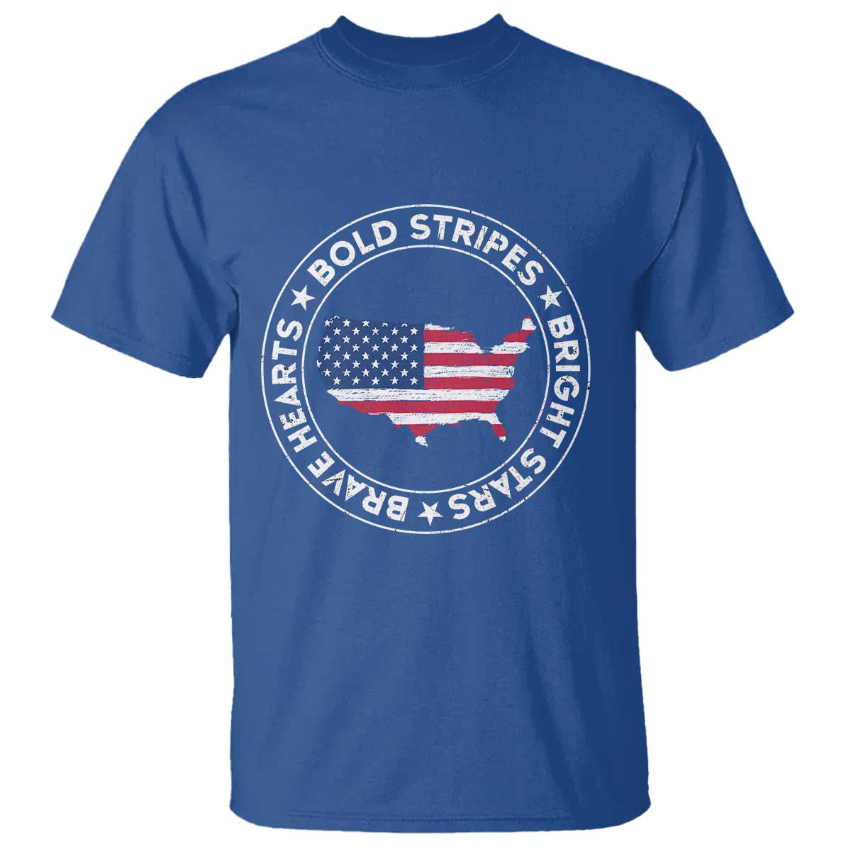 US Pride T Shirt Bold Stripes Bright Stars Brave Hearts American Patriotic - Wonder Print Shop