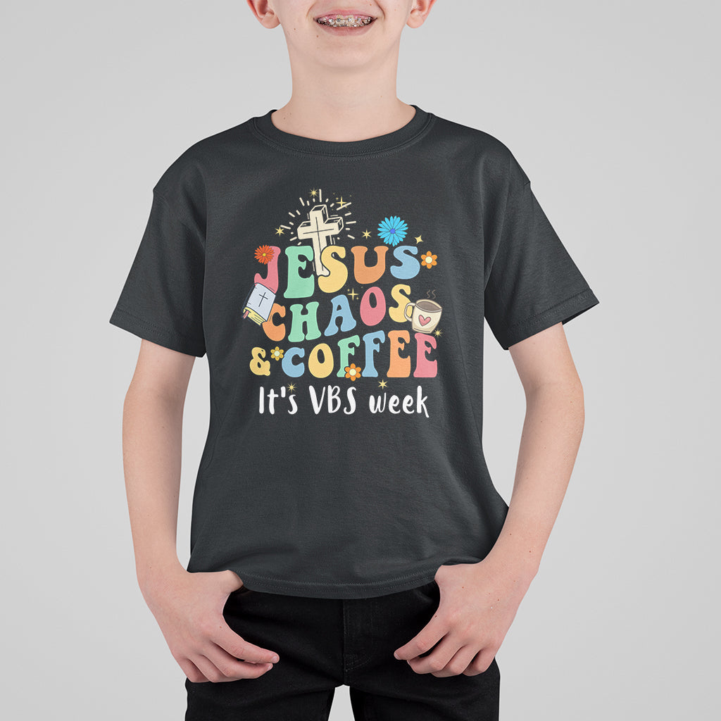 VBS Stellar T Shirt For Kid Jesus Chaos And Coffee It's VBS Week Bible Study Groovy - Wonder Print Shop