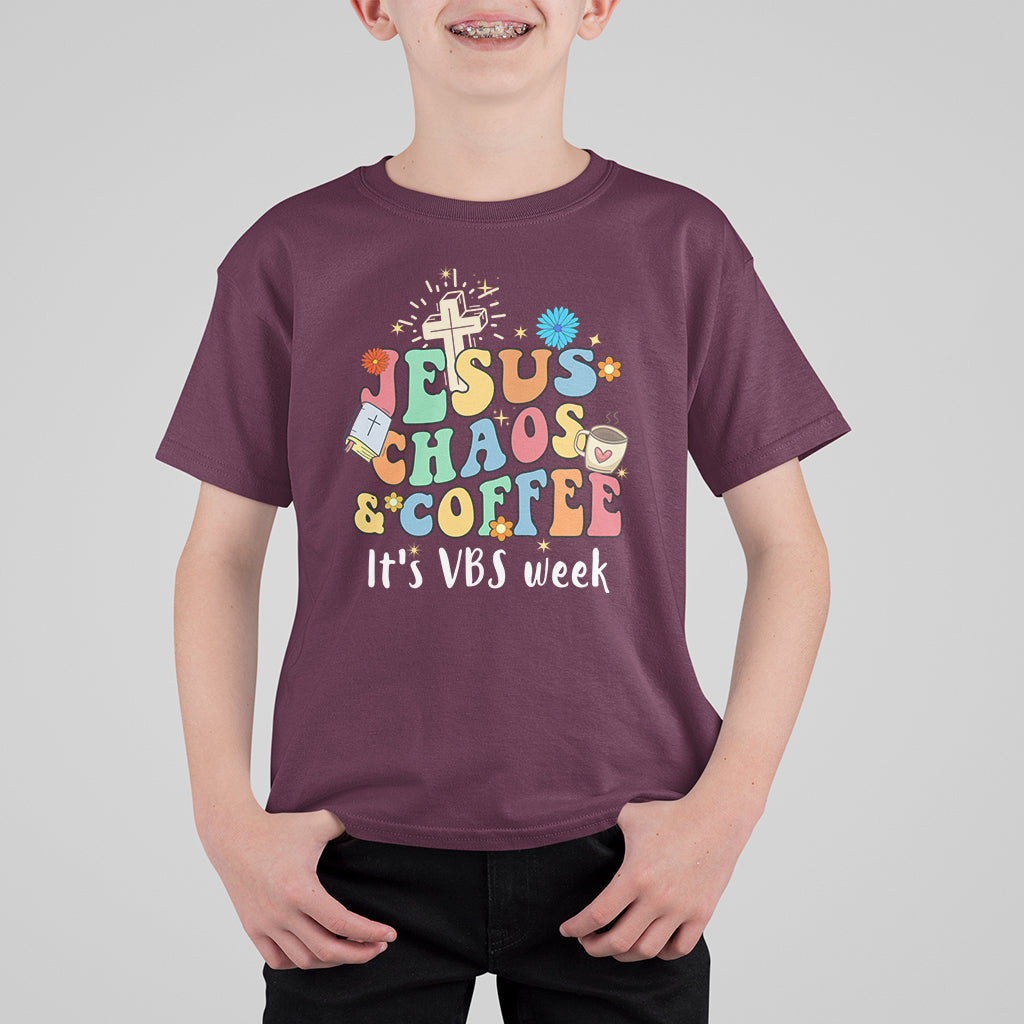 VBS Stellar T Shirt For Kid Jesus Chaos And Coffee It's VBS Week Bible Study Groovy - Wonder Print Shop