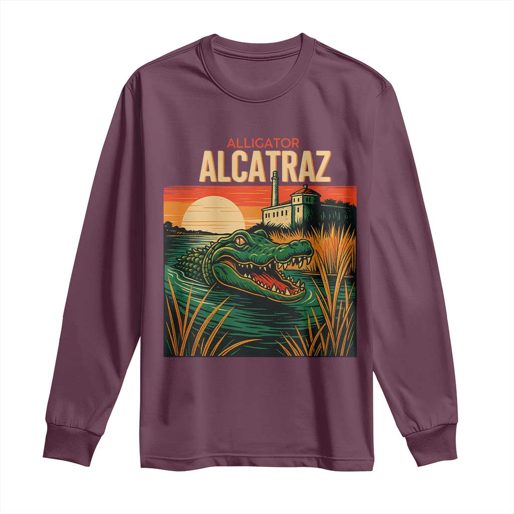 Alligator Alcatraz Long Sleeve Shirt Retro Florida Swamp Political Prison - Wonder Print Shop