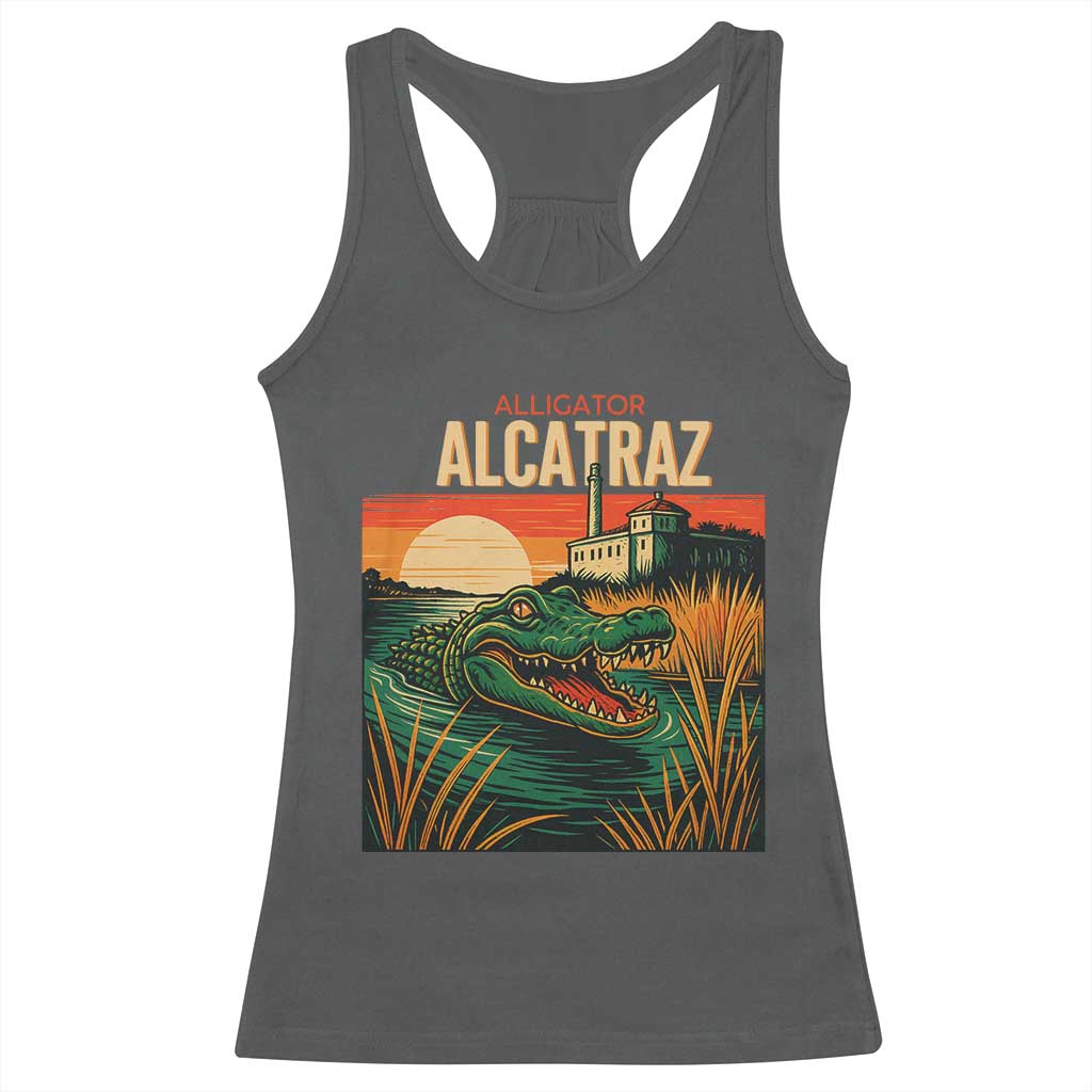 Alligator Alcatraz Racerback Tank Top Retro Florida Swamp Political Prison - Wonder Print Shop