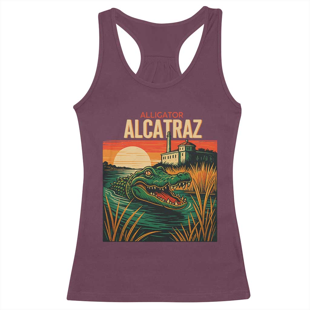 Alligator Alcatraz Racerback Tank Top Retro Florida Swamp Political Prison - Wonder Print Shop