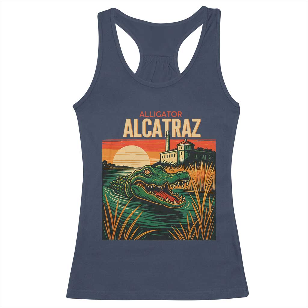 Alligator Alcatraz Racerback Tank Top Retro Florida Swamp Political Prison - Wonder Print Shop