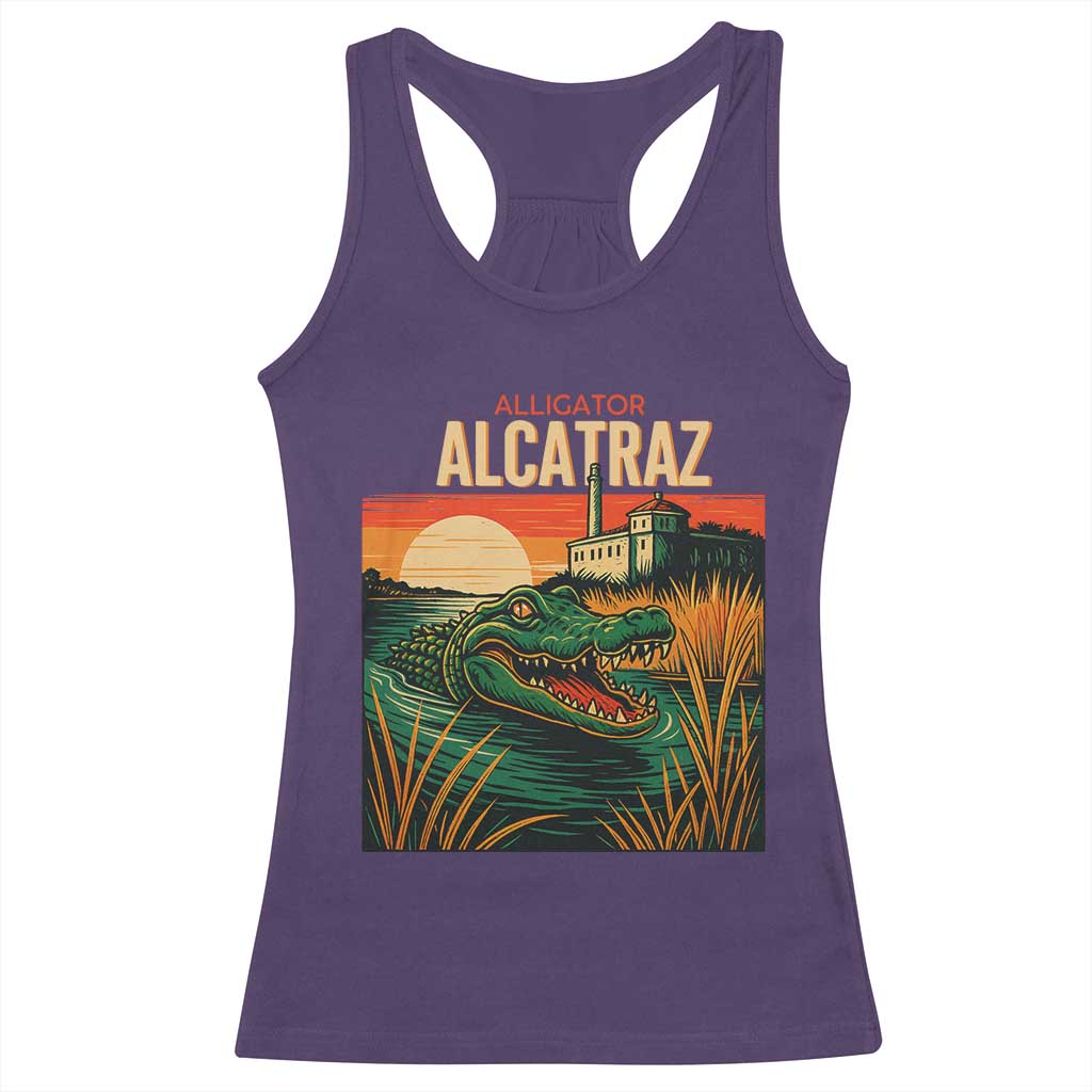 Alligator Alcatraz Racerback Tank Top Retro Florida Swamp Political Prison - Wonder Print Shop
