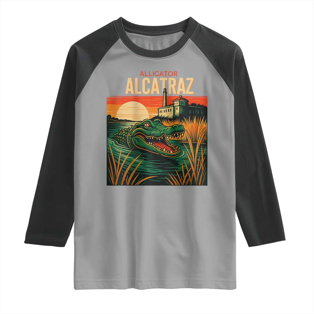 Alligator Alcatraz Raglan Shirt Retro Florida Swamp Political Prison - Wonder Print Shop