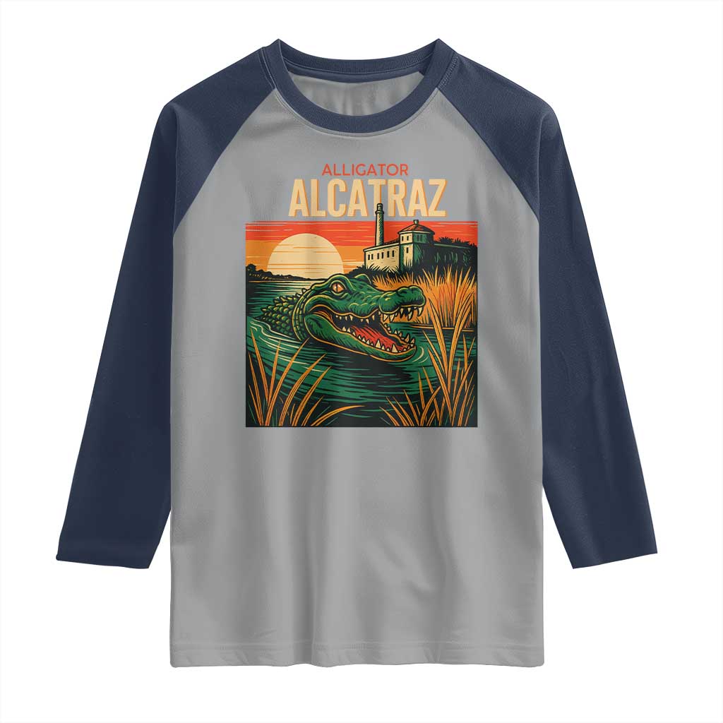 Alligator Alcatraz Raglan Shirt Retro Florida Swamp Political Prison - Wonder Print Shop