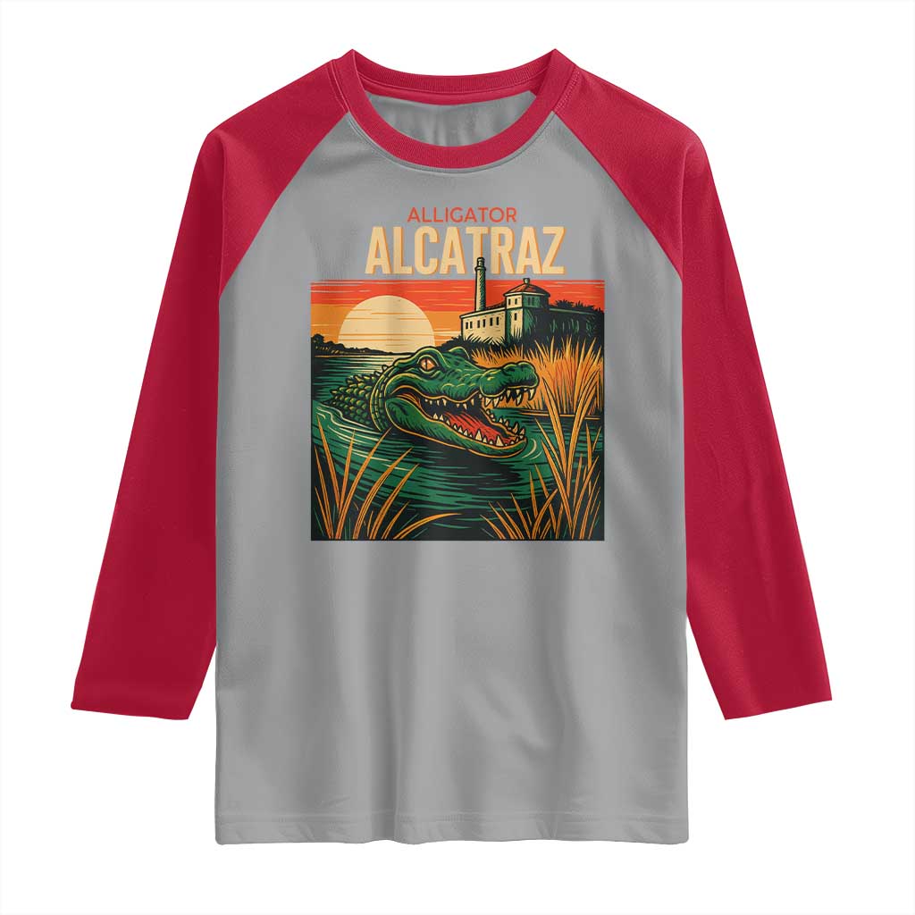 Alligator Alcatraz Raglan Shirt Retro Florida Swamp Political Prison - Wonder Print Shop