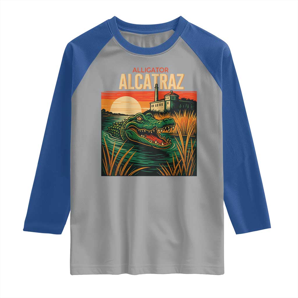 Alligator Alcatraz Raglan Shirt Retro Florida Swamp Political Prison - Wonder Print Shop