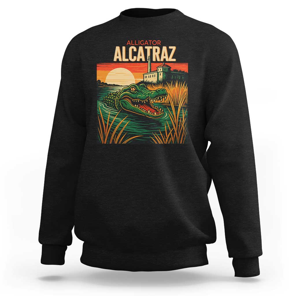 Alligator Alcatraz Sweatshirt Retro Florida Swamp Political Prison - Wonder Print Shop
