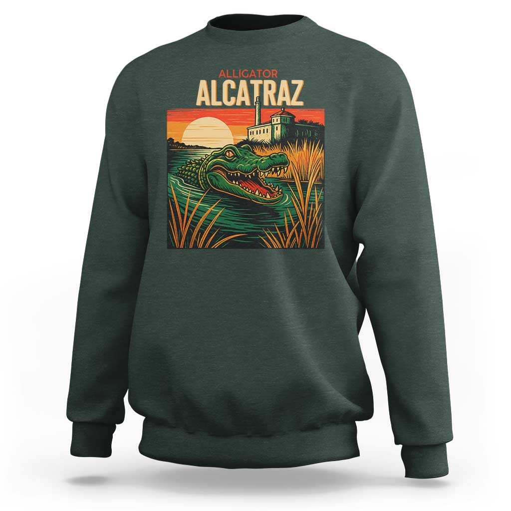 Alligator Alcatraz Sweatshirt Retro Florida Swamp Political Prison - Wonder Print Shop