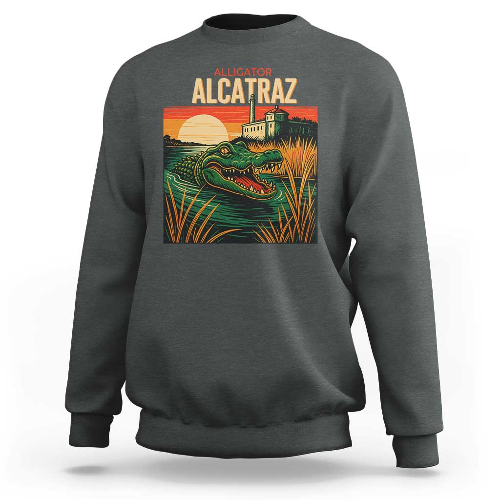 Alligator Alcatraz Sweatshirt Retro Florida Swamp Political Prison - Wonder Print Shop