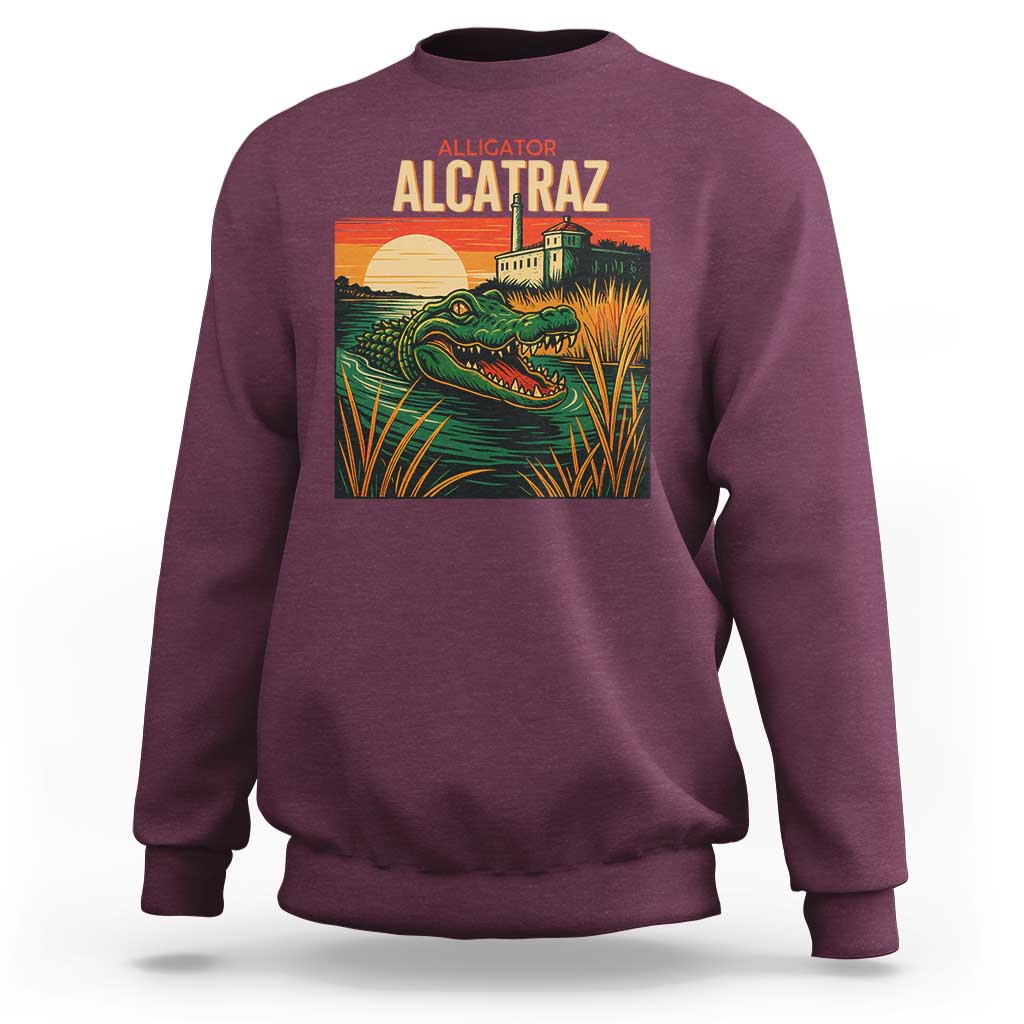 Alligator Alcatraz Sweatshirt Retro Florida Swamp Political Prison - Wonder Print Shop