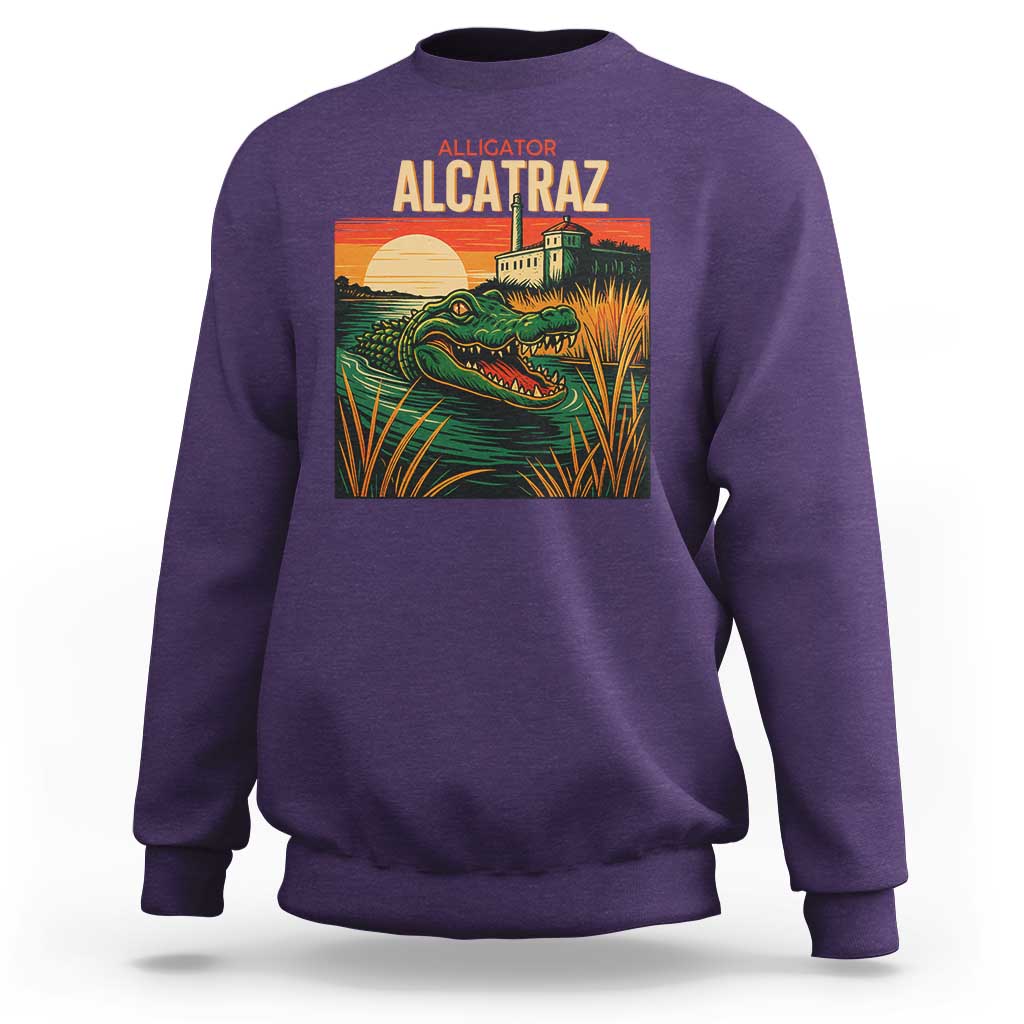 Alligator Alcatraz Sweatshirt Retro Florida Swamp Political Prison - Wonder Print Shop