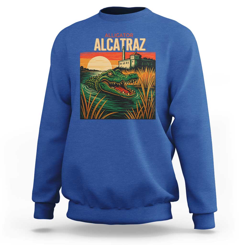 Alligator Alcatraz Sweatshirt Retro Florida Swamp Political Prison - Wonder Print Shop