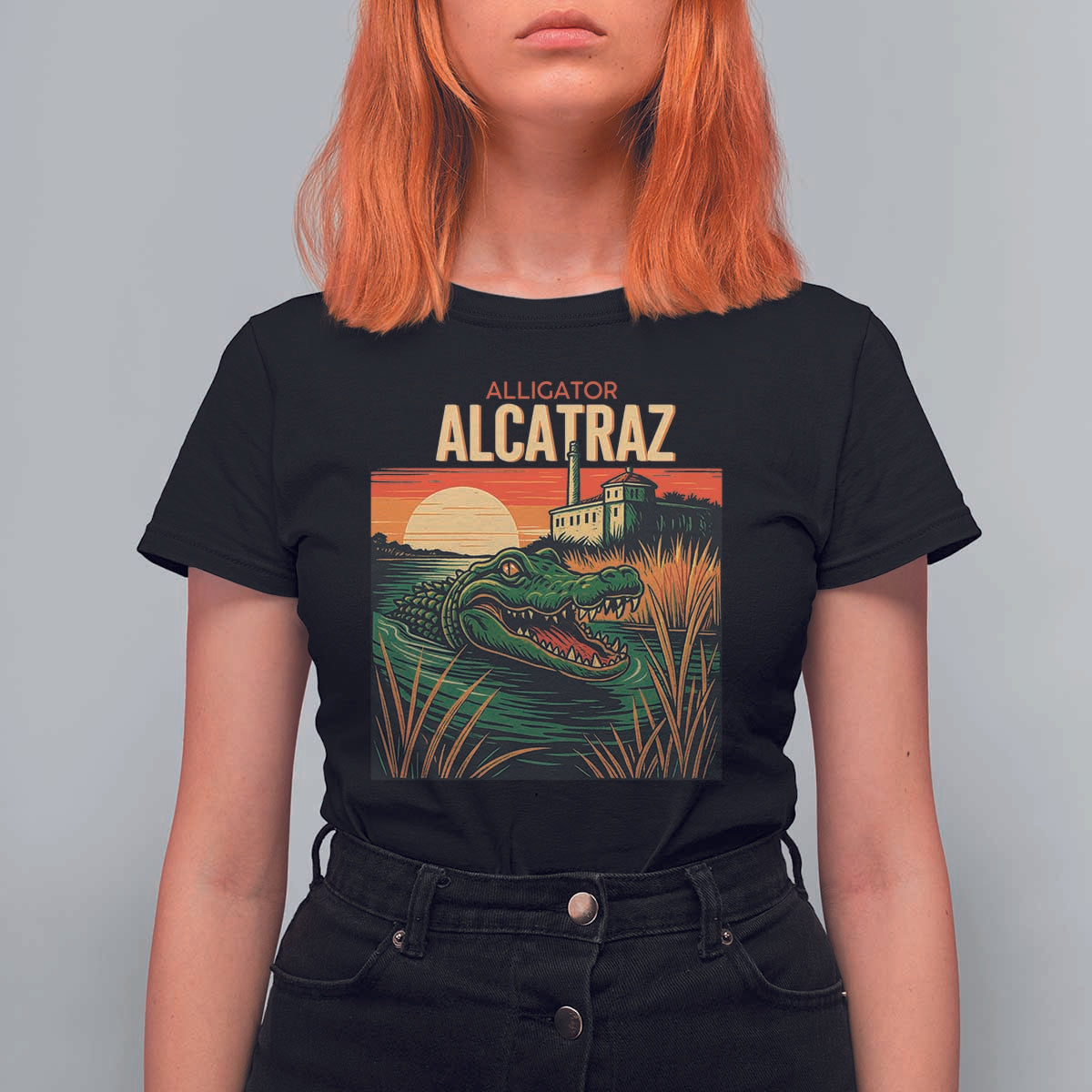Alligator Alcatraz T Shirt For Women Retro Florida Swamp Political Prison - Wonder Print Shop