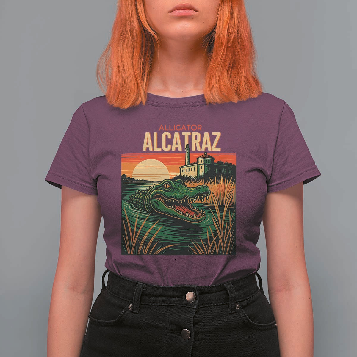 Alligator Alcatraz T Shirt For Women Retro Florida Swamp Political Prison - Wonder Print Shop