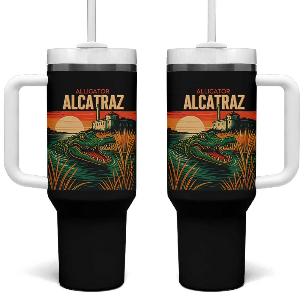 Alligator Alcatraz Tumbler With Handle Retro Florida Swamp Political Prison - Wonder Print Shop