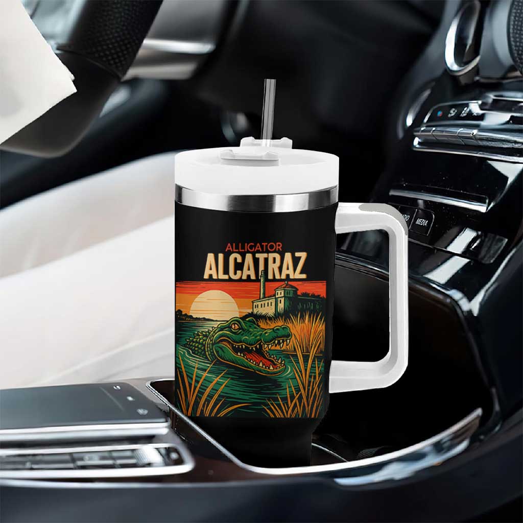 Alligator Alcatraz Tumbler With Handle Retro Florida Swamp Political Prison - Wonder Print Shop