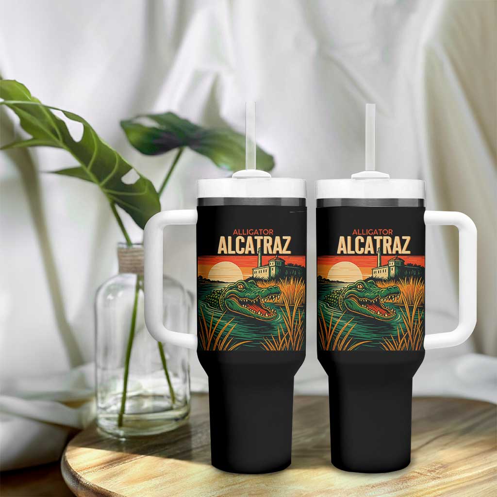 Alligator Alcatraz Tumbler With Handle Retro Florida Swamp Political Prison - Wonder Print Shop