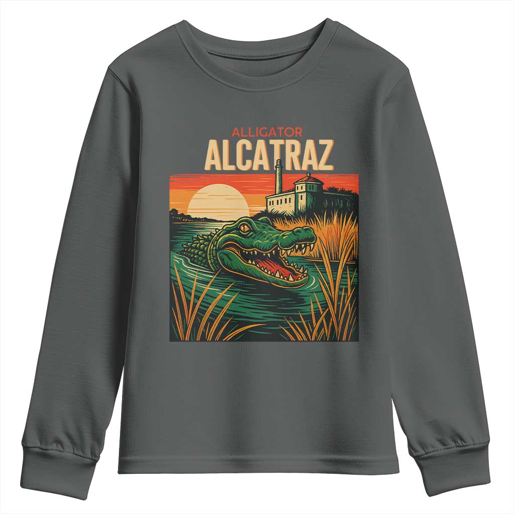 Alligator Alcatraz Youth Sweatshirt Retro Florida Swamp Political Prison - Wonder Print Shop