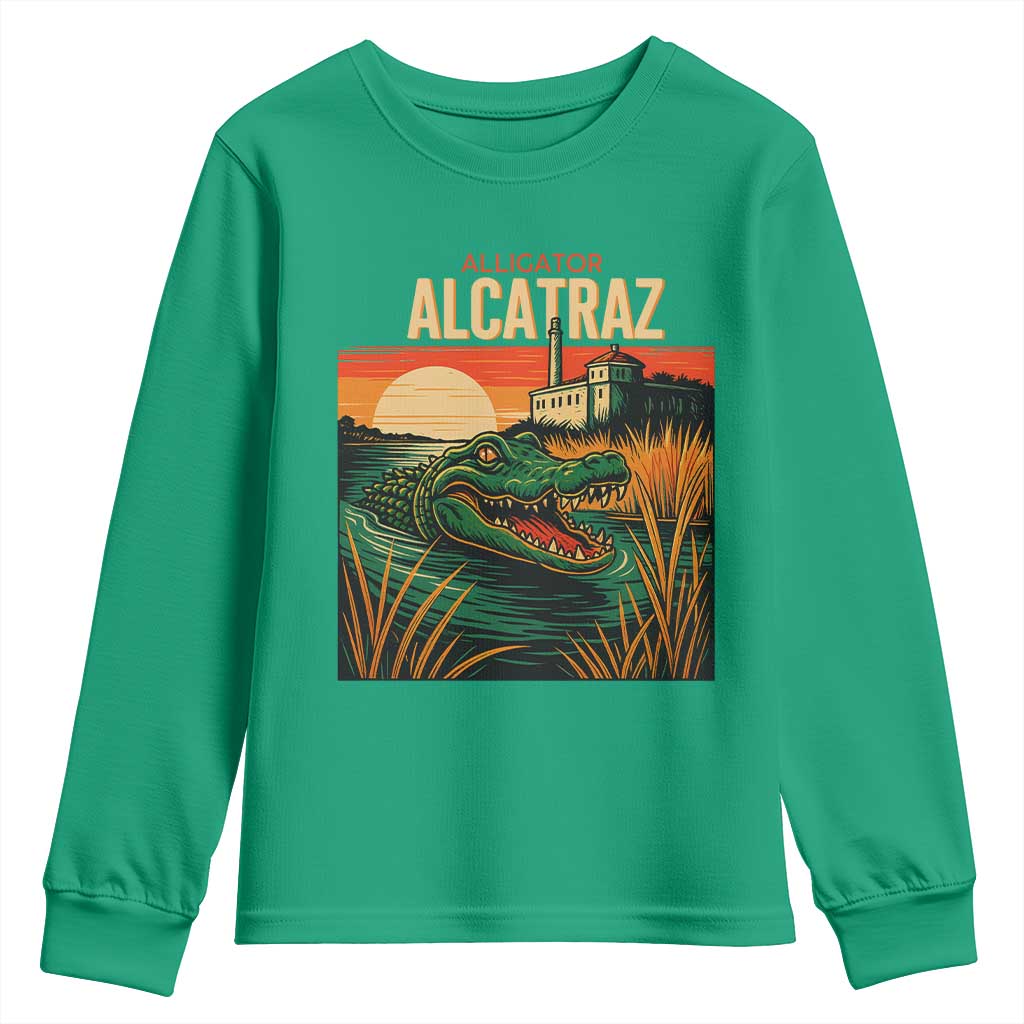 Alligator Alcatraz Youth Sweatshirt Retro Florida Swamp Political Prison - Wonder Print Shop