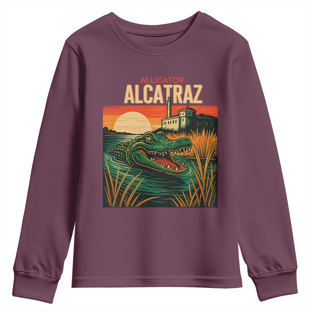 Alligator Alcatraz Youth Sweatshirt Retro Florida Swamp Political Prison - Wonder Print Shop