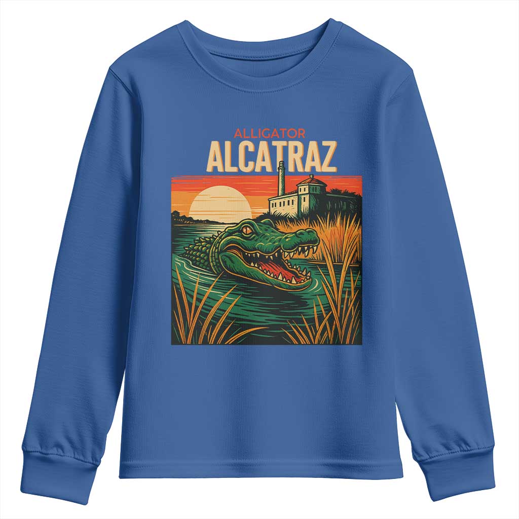 Alligator Alcatraz Youth Sweatshirt Retro Florida Swamp Political Prison - Wonder Print Shop