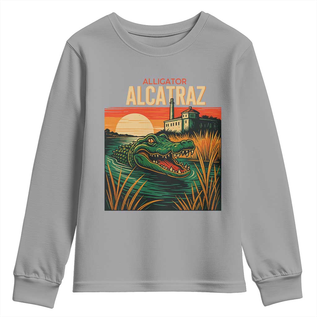 Alligator Alcatraz Youth Sweatshirt Retro Florida Swamp Political Prison - Wonder Print Shop