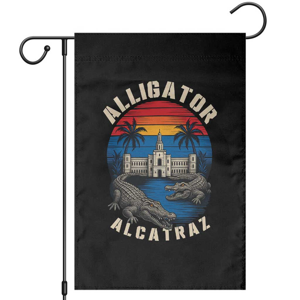 Alligator Alcatraz Political Garden Flag Florida Prison State Retro Sunset - Wonder Print Shop
