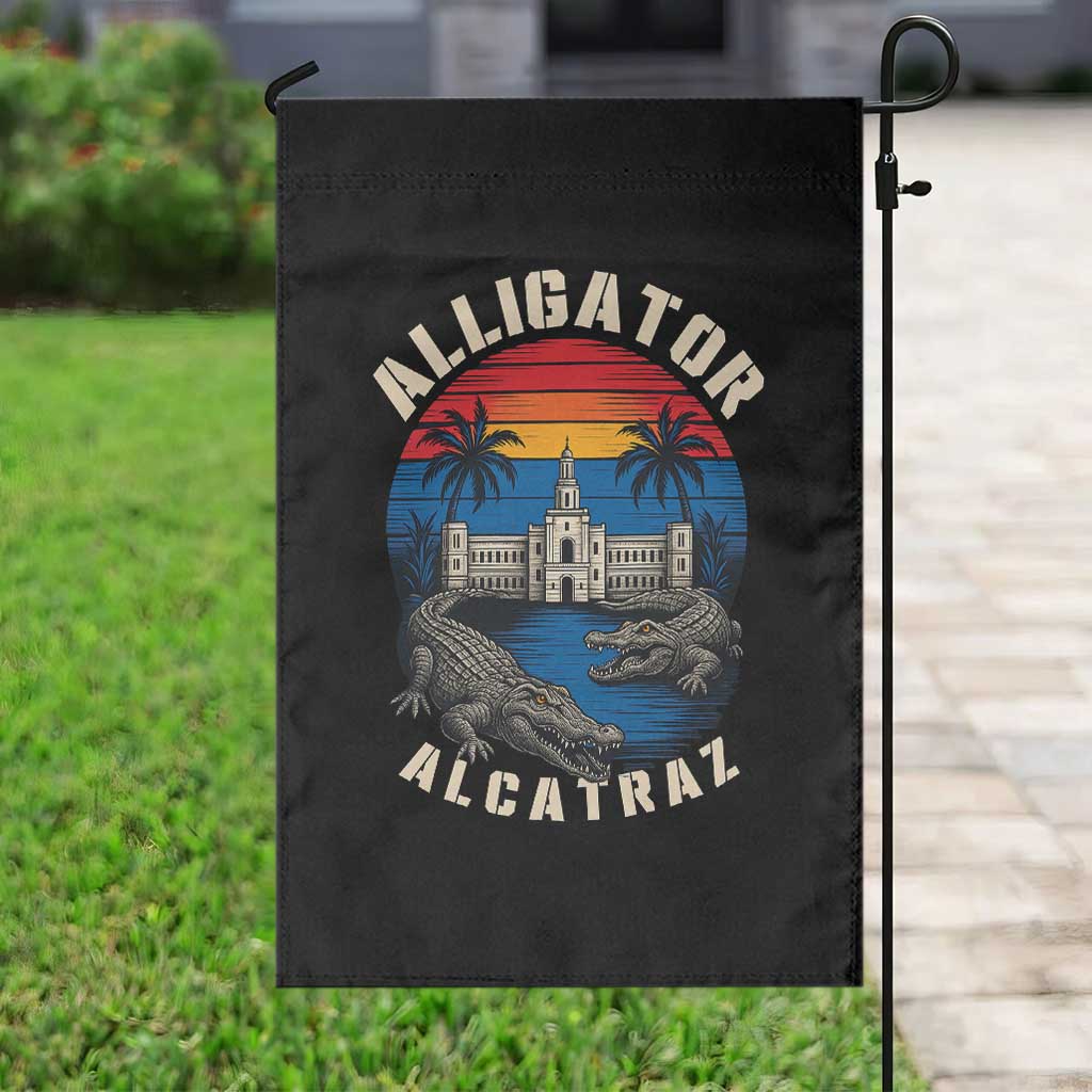 Alligator Alcatraz Political Garden Flag Florida Prison State Retro Sunset - Wonder Print Shop