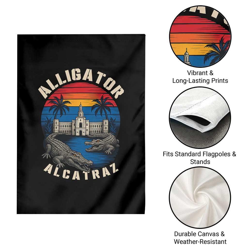 Alligator Alcatraz Political Garden Flag Florida Prison State Retro Sunset - Wonder Print Shop