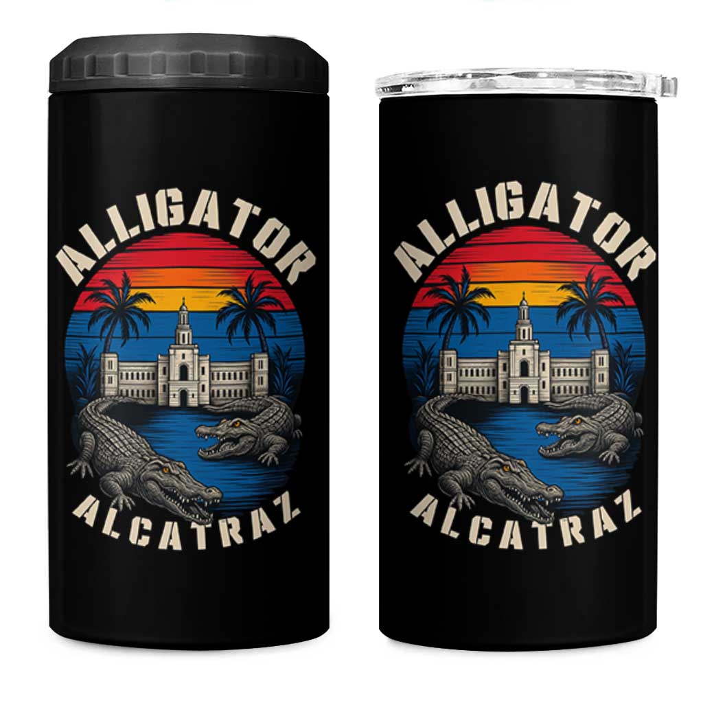 Alligator Alcatraz Political 4 in 1 Can Cooler Tumbler Florida Prison State Retro Sunset - Wonder Print Shop