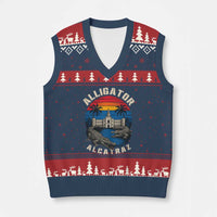Alligator Alcatraz Political V-Neck Knit Sweater Vest Florida Prison State Retro Sunset - Wonder Print Shop