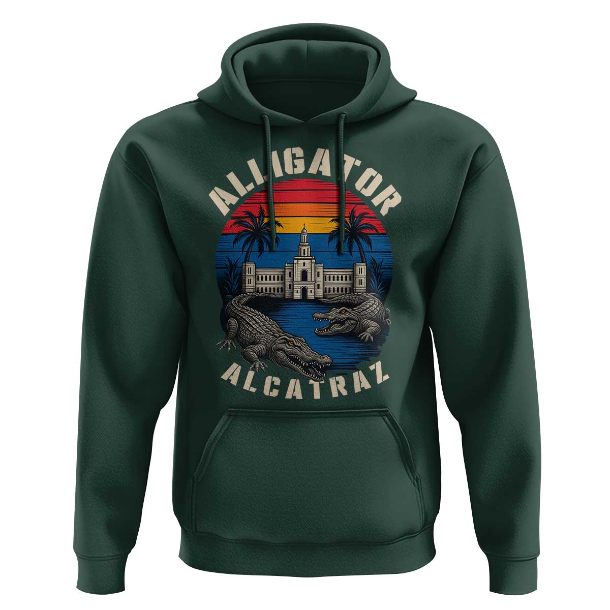 Alligator Alcatraz Political Hoodie Florida Prison State Retro Sunset - Wonder Print Shop