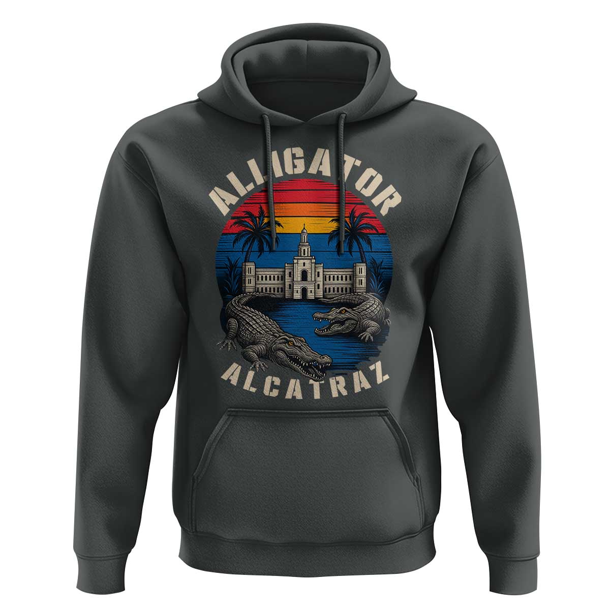 Alligator Alcatraz Political Hoodie Florida Prison State Retro Sunset - Wonder Print Shop