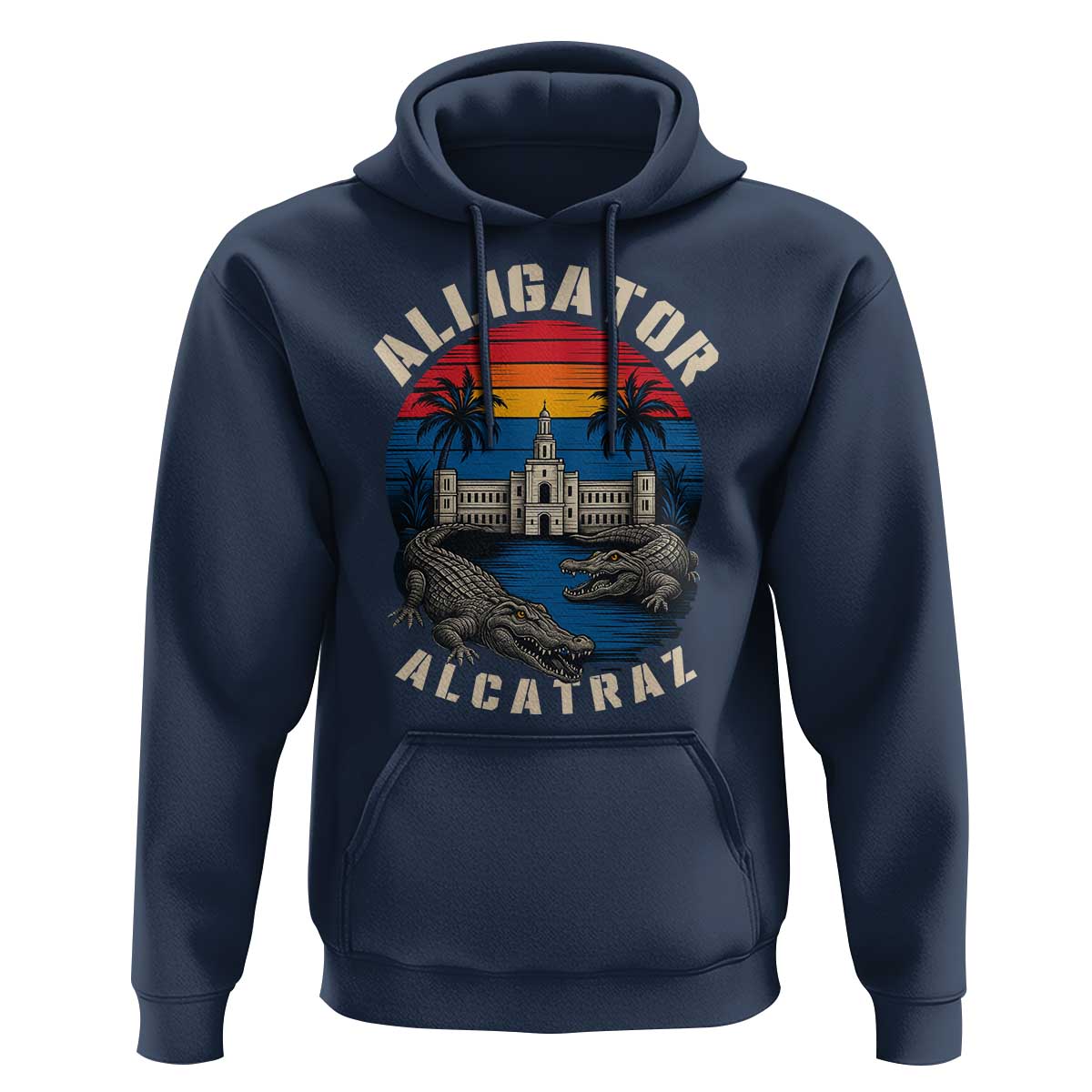 Alligator Alcatraz Political Hoodie Florida Prison State Retro Sunset - Wonder Print Shop