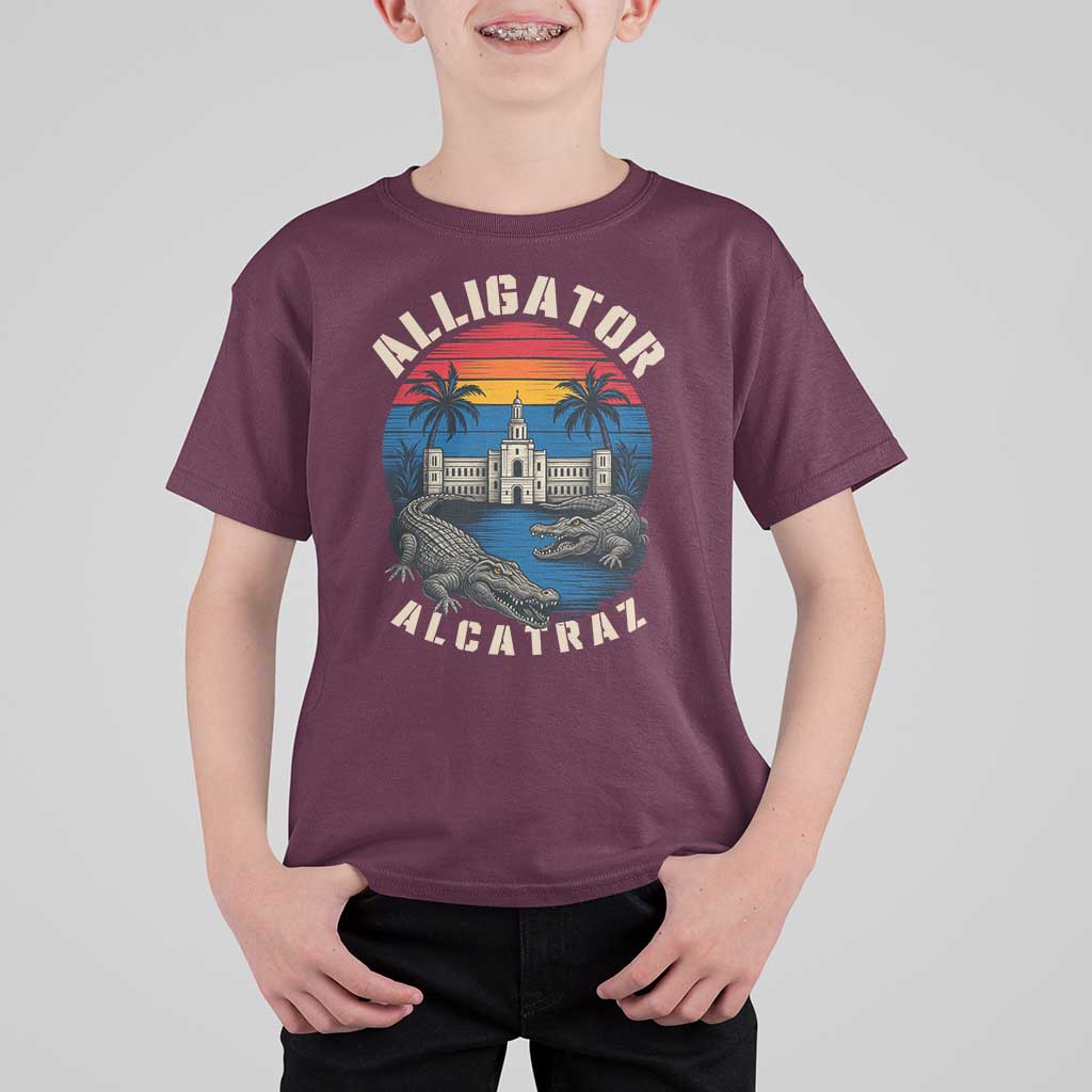 Alligator Alcatraz Political T Shirt For Kid Florida Prison State Retro Sunset - Wonder Print Shop