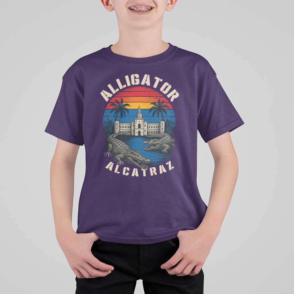 Alligator Alcatraz Political T Shirt For Kid Florida Prison State Retro Sunset - Wonder Print Shop