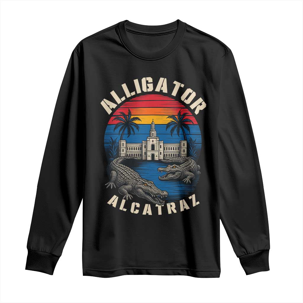 Alligator Alcatraz Political Long Sleeve Shirt Florida Prison State Retro Sunset - Wonder Print Shop