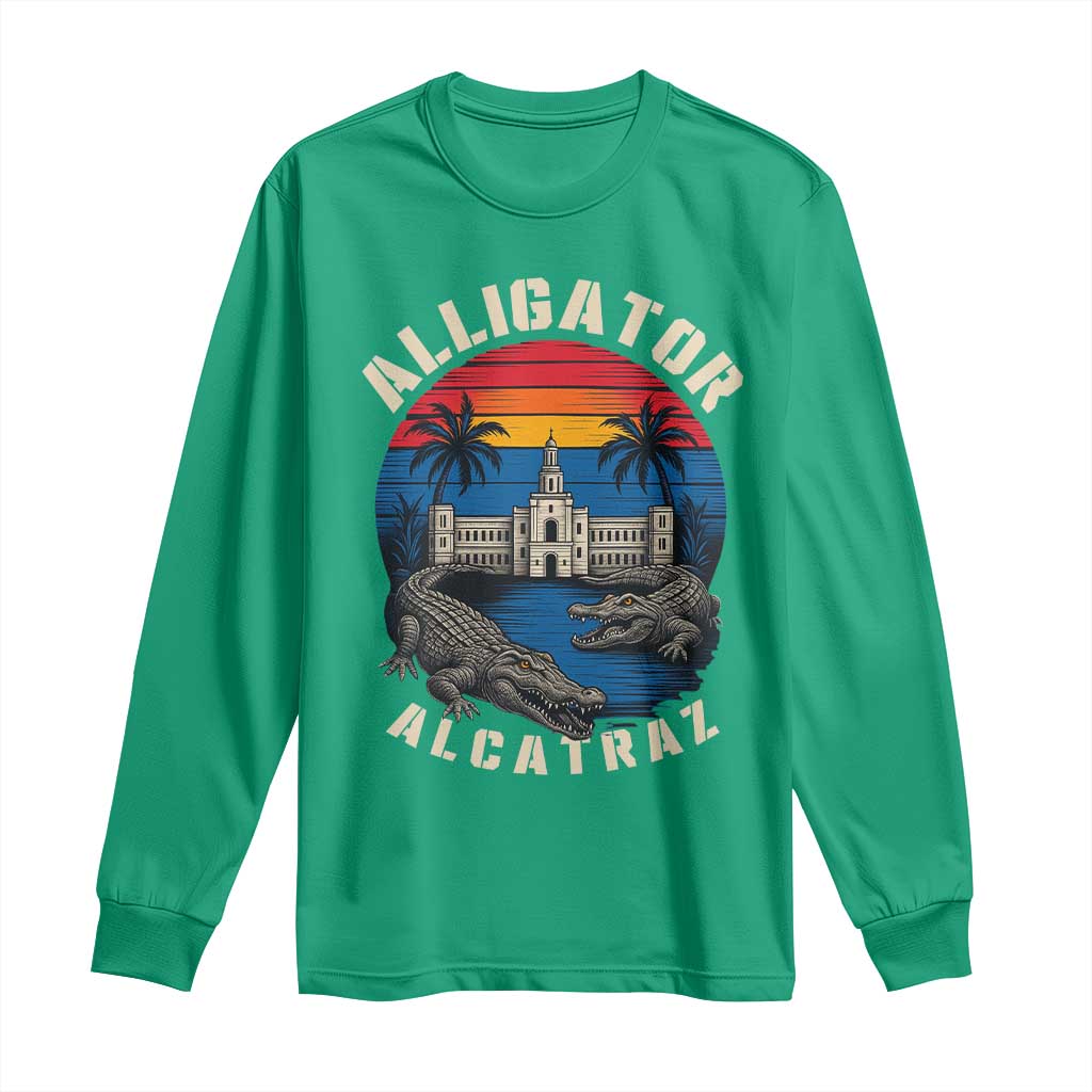Alligator Alcatraz Political Long Sleeve Shirt Florida Prison State Retro Sunset - Wonder Print Shop