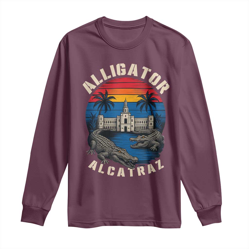 Alligator Alcatraz Political Long Sleeve Shirt Florida Prison State Retro Sunset - Wonder Print Shop
