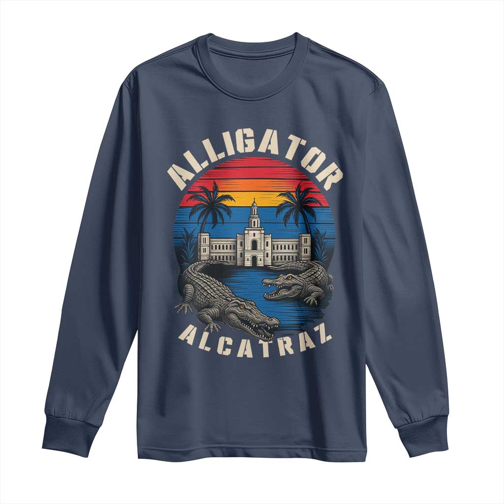 Alligator Alcatraz Political Long Sleeve Shirt Florida Prison State Retro Sunset - Wonder Print Shop